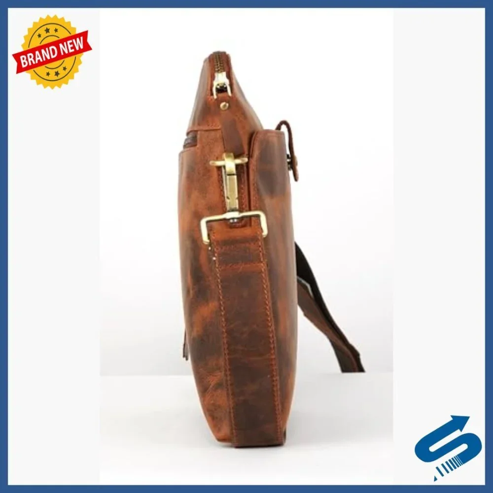 Genuine Leather Crossbody Messenger Bag Compact Travel Sling